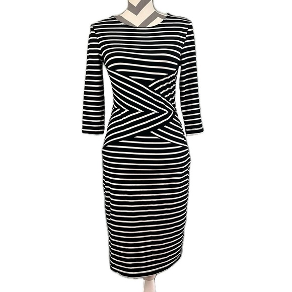 Rephyllis Black & White Striped Bodycon Dress - Size M - Picture 2 of 9